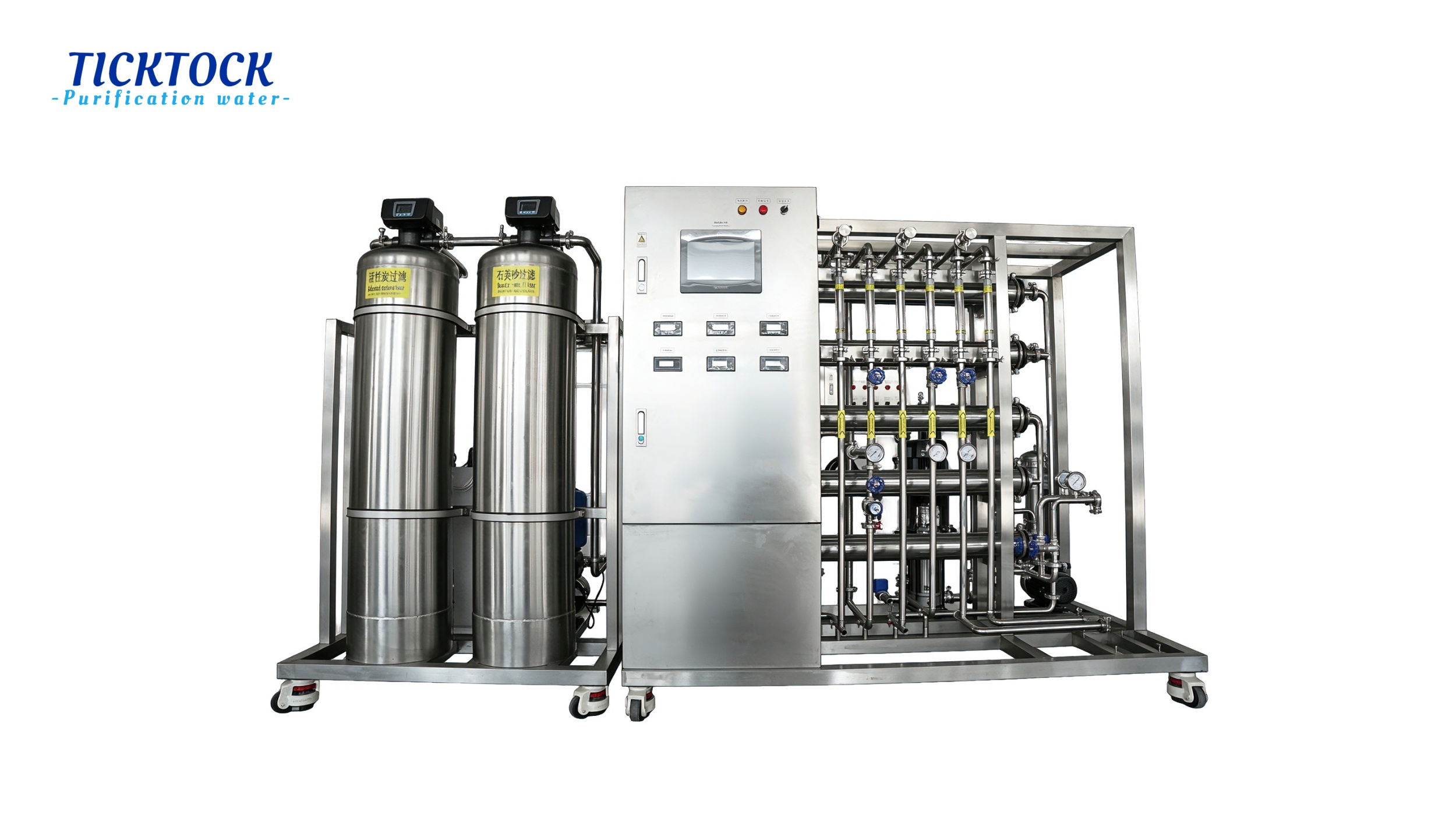500L/H Full Stainless Steel Double Stage RO Water System | 2 Vessel Pretreatment with Quartz Sand & Activated Carbon